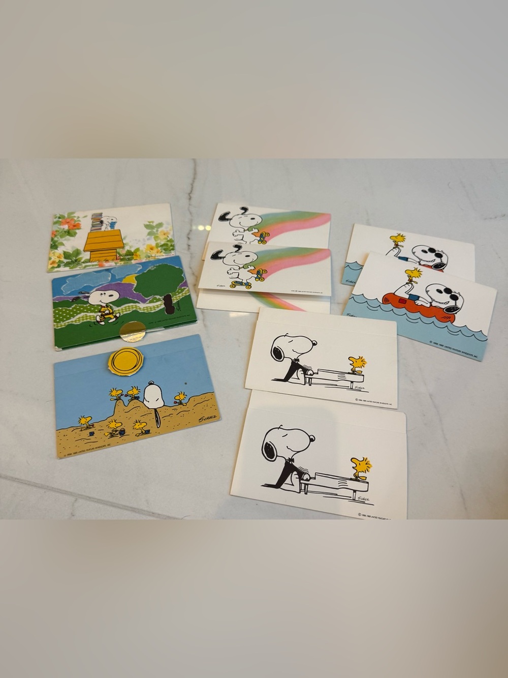 Peanuts Snoopy & Woodstock Note Cards - Assorted Colorful Illustrations